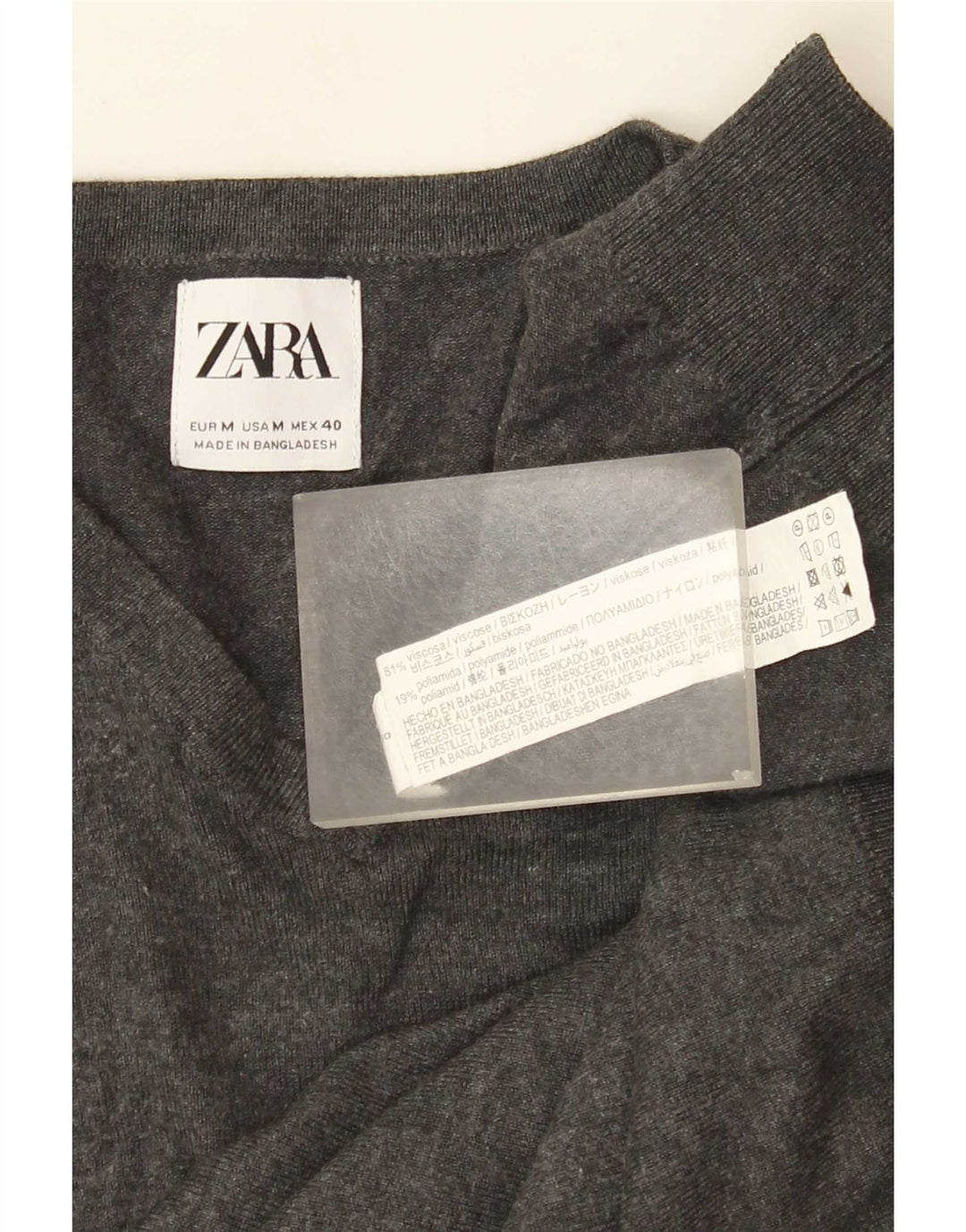 Zara Herren-Pullover mit V-Ausschnitt, mittelgraue Viskose