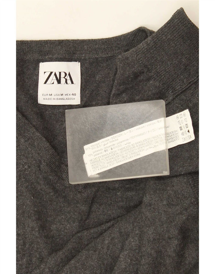 Zara Herren-Pullover mit V-Ausschnitt, mittelgraue Viskose