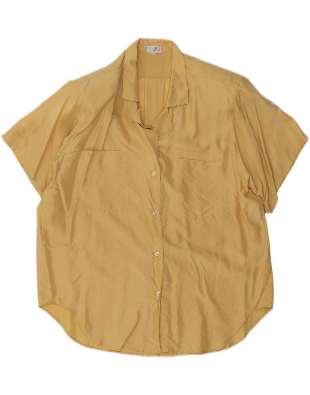 BALLOON Damen Übergroße Kurzarm-Hemdbluse IT 38 XS Gelbe Seide