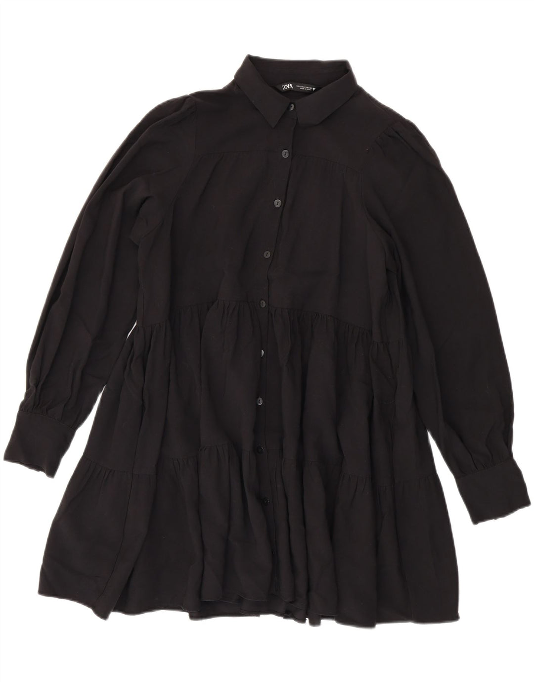 Zara Damen Maxi-Stufenkleid UK 10 Small Schwarz Viskose