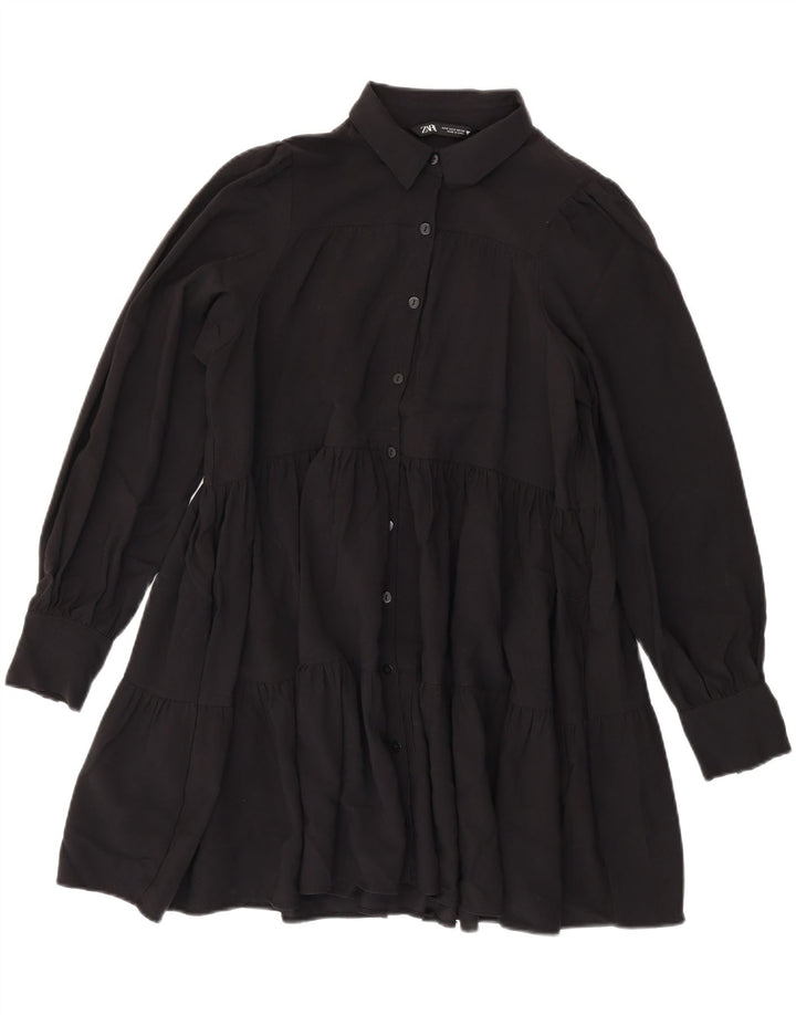 Zara Damen Maxi-Stufenkleid UK 10 Small Schwarz Viskose