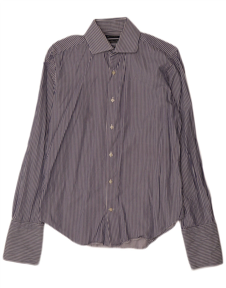 Massimo Dutti Herren-Formalhemd, Größe 39, 15 1/2, mittelgroß, marineblau gestreift