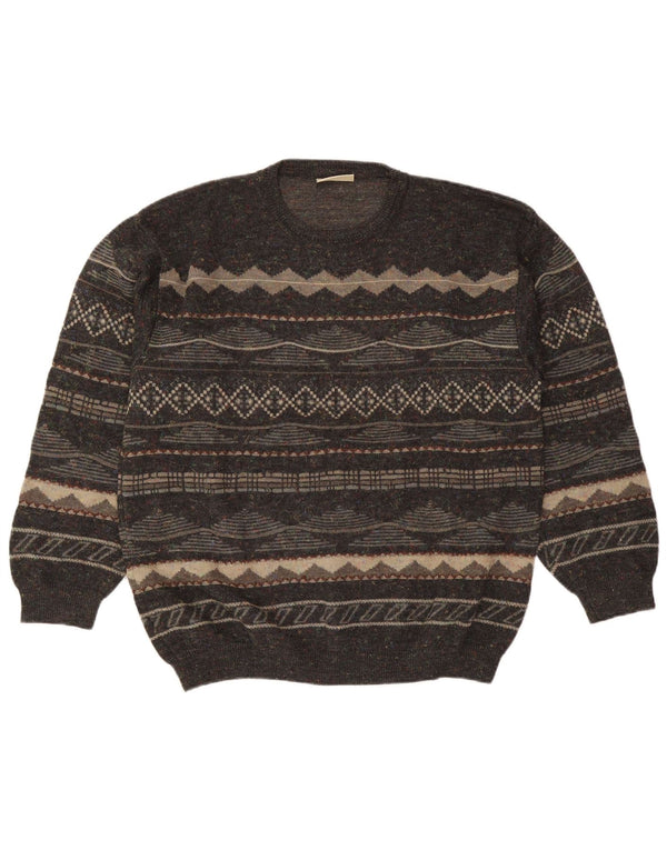 Rodes Mens Crew Neck Jumper Sweater Medium Grey Geometric Acrylic