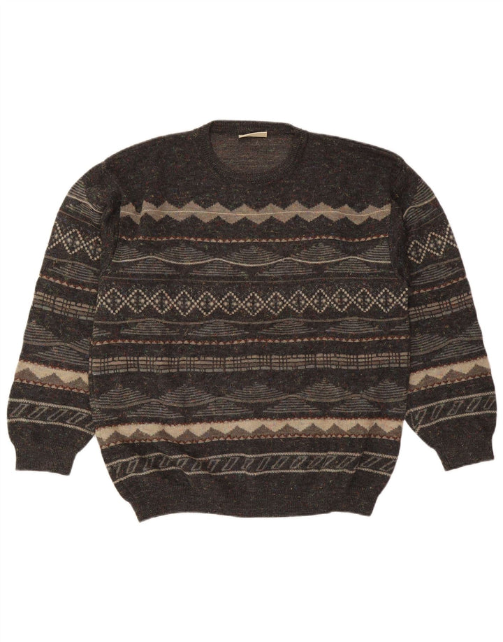 Rodes Herren-Pullover mit Rundhalsausschnitt, Mittelgrau, geometrisches Acryl