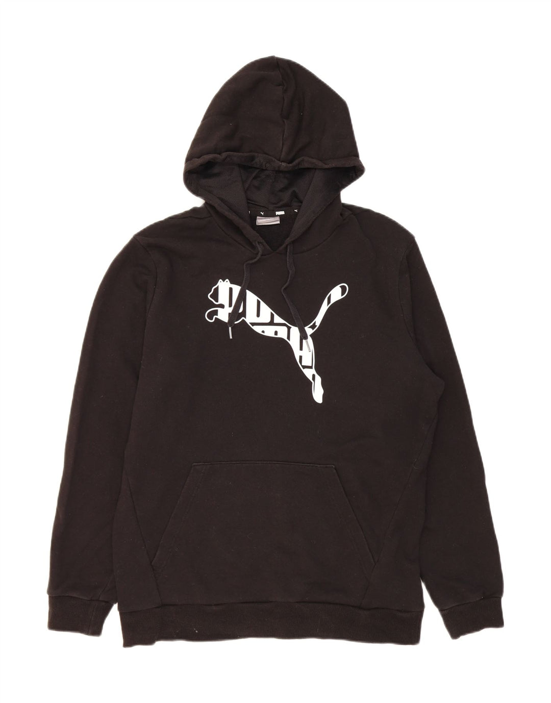 PUMA Mens Graphic Hoodie Jumper Medium Black Cotton Vintage Puma and Second-Hand Puma from Messina Hembry 