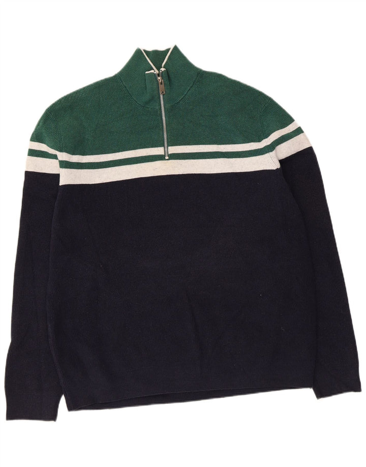 Marks & Spencer Herren-Pullover mit Reißverschluss am Hals, XL, Marineblau, Farbblock