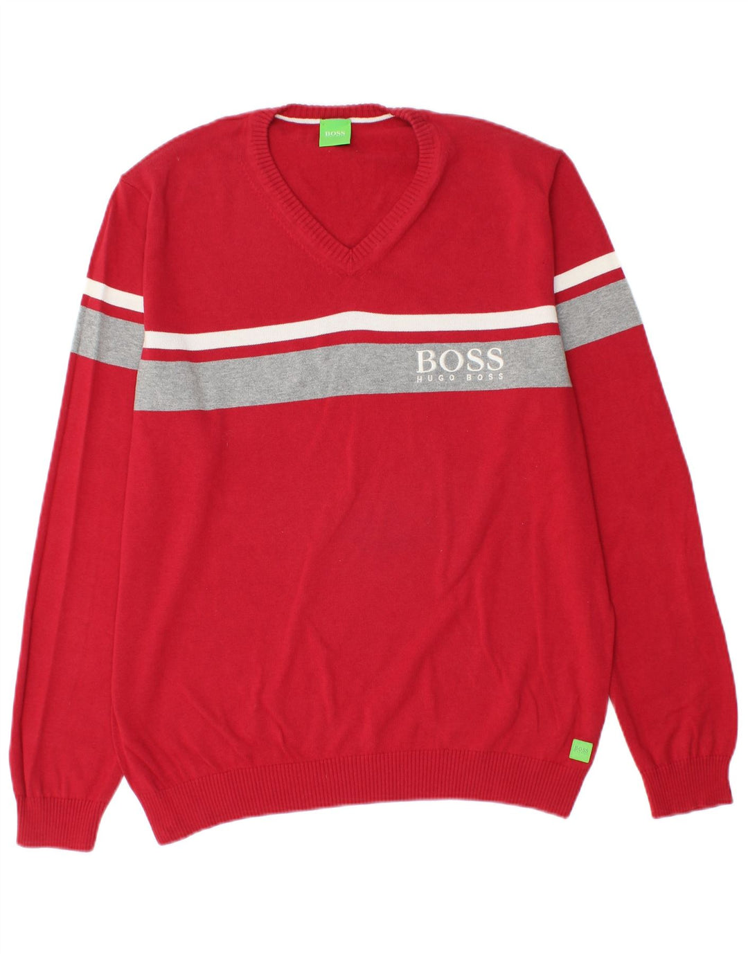 HUGO BOSS Herren-Pullover mit grafischem V-Ausschnitt, groß, rot, Farbblock