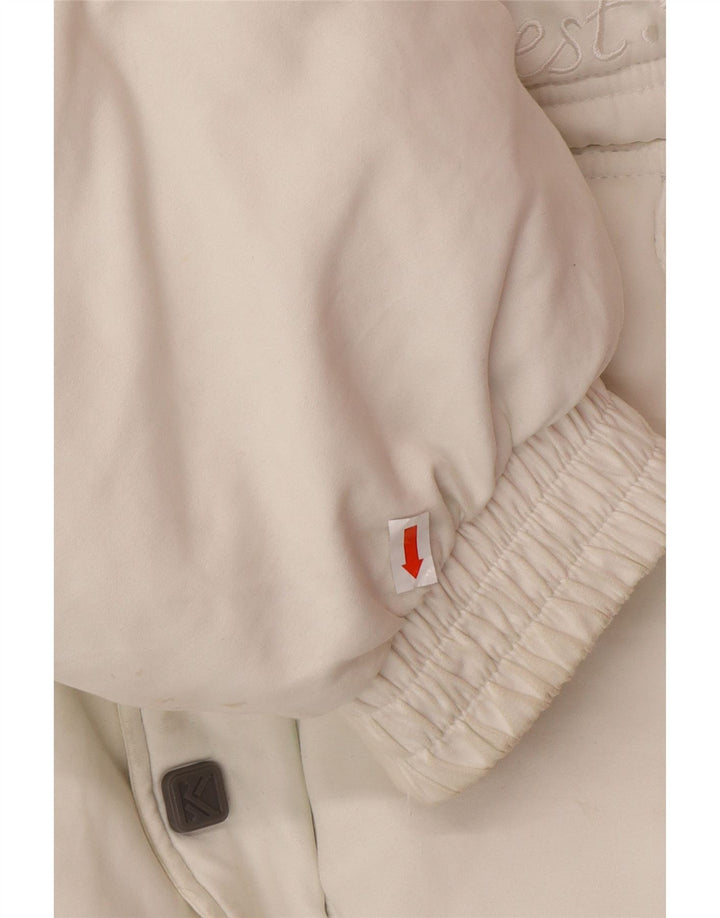 KARL KANI Wattierte Herrenjacke mit grafischer Kapuze, UK 44 2XL, weißes Polyester