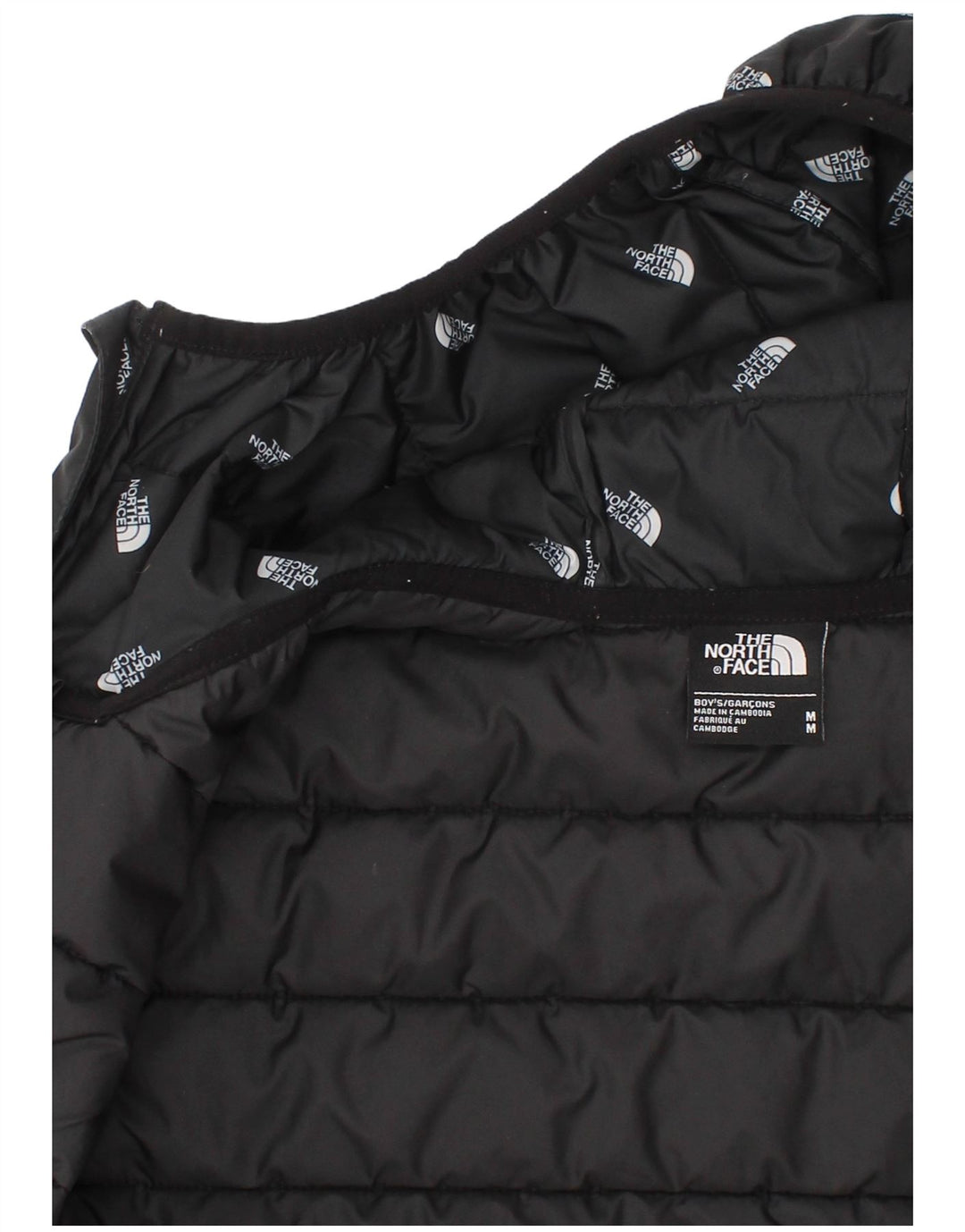 The North Face Wattierte Jacke mit grafischer Kapuze für Jungen, 9–10 Jahre, Mittelschwarz