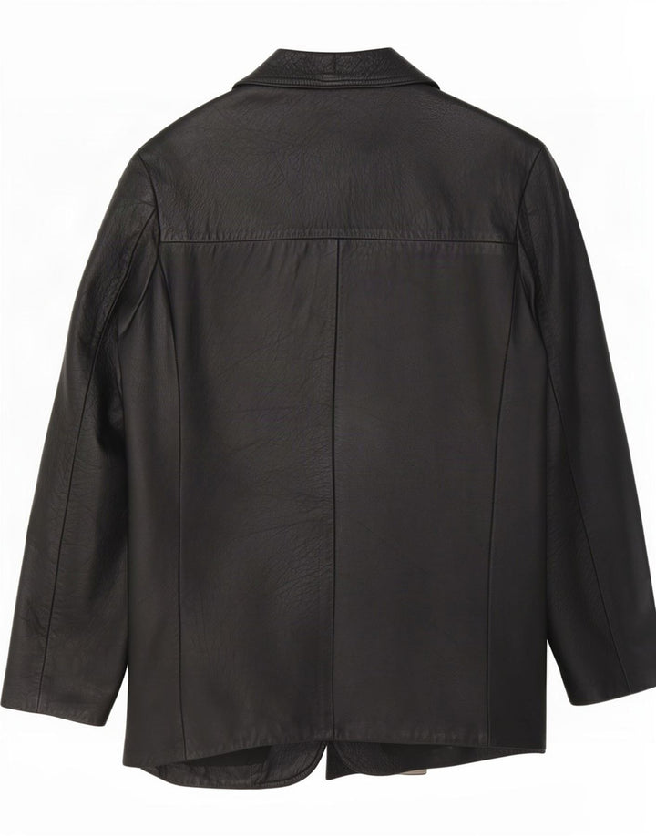 Vintage Herren 2-Knopf-Lederblazerjacke UK 38 Mittelschwarz