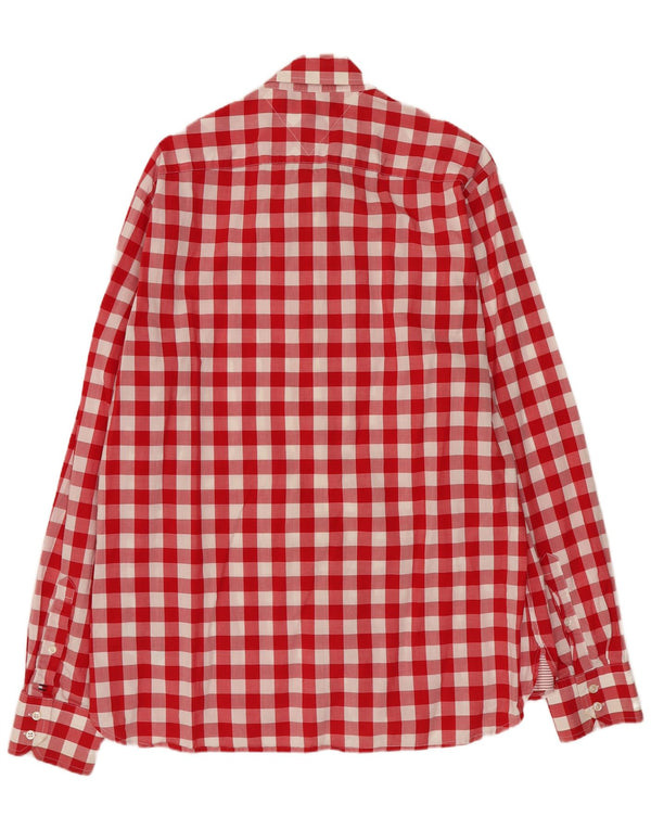 Tommy Hilfiger Herrenhemd, großes rotes Gingham-Baumwollhemd