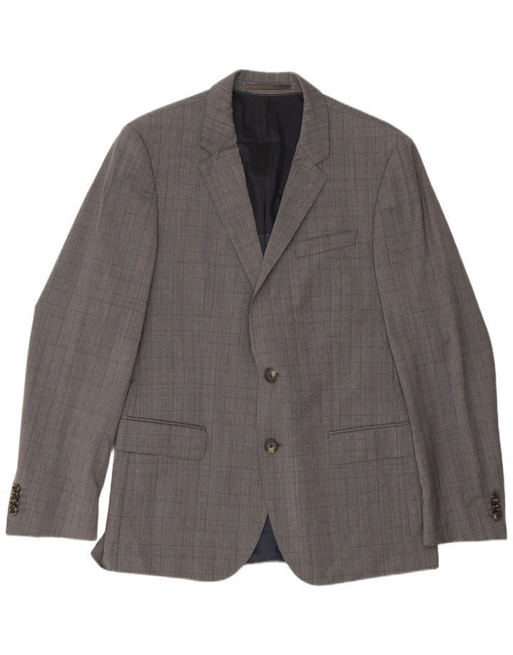 Hugo Boss Herren-Blazer mit 2 Knöpfen, EU 48, mittelgrau karierte Schurwolle