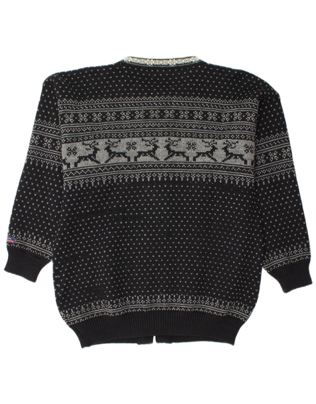 Norwool Herren-Strickjacke, Mittelschwarz, Fair-Isle-Schurwolle