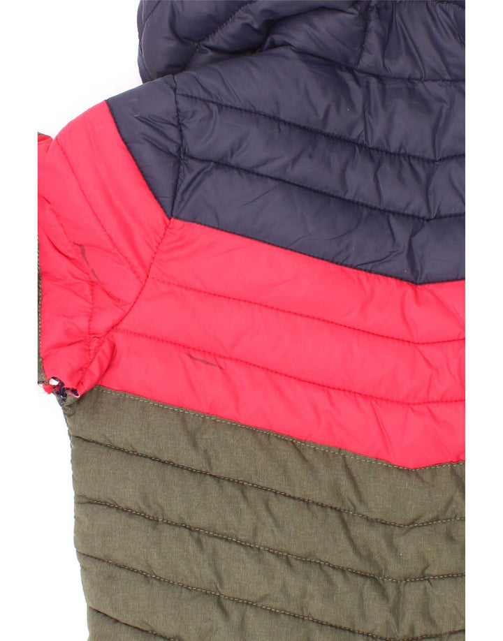 Joules wattierte Jungenjacke mit Kapuze, 3–4 Jahre, grünes Colourblock-Polyamid