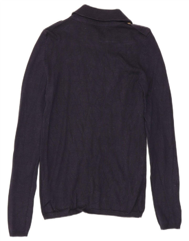 Zara Damen-Pullover mit Reißverschluss am Hals, UK 12, mittlere marineblaue Viskose