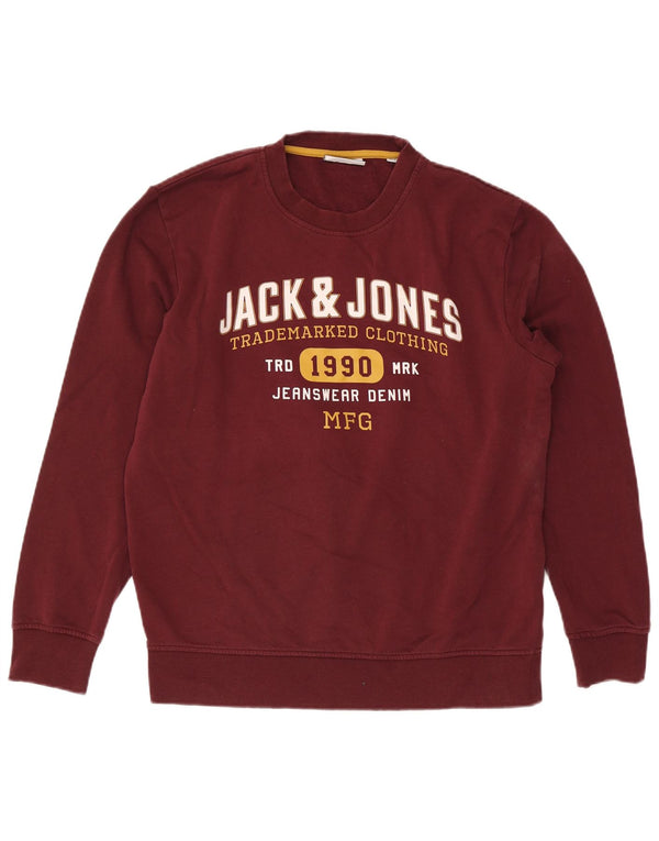 Jack & Jones Mens Graphic Sweatshirt Jumper XL Maroon Cotton