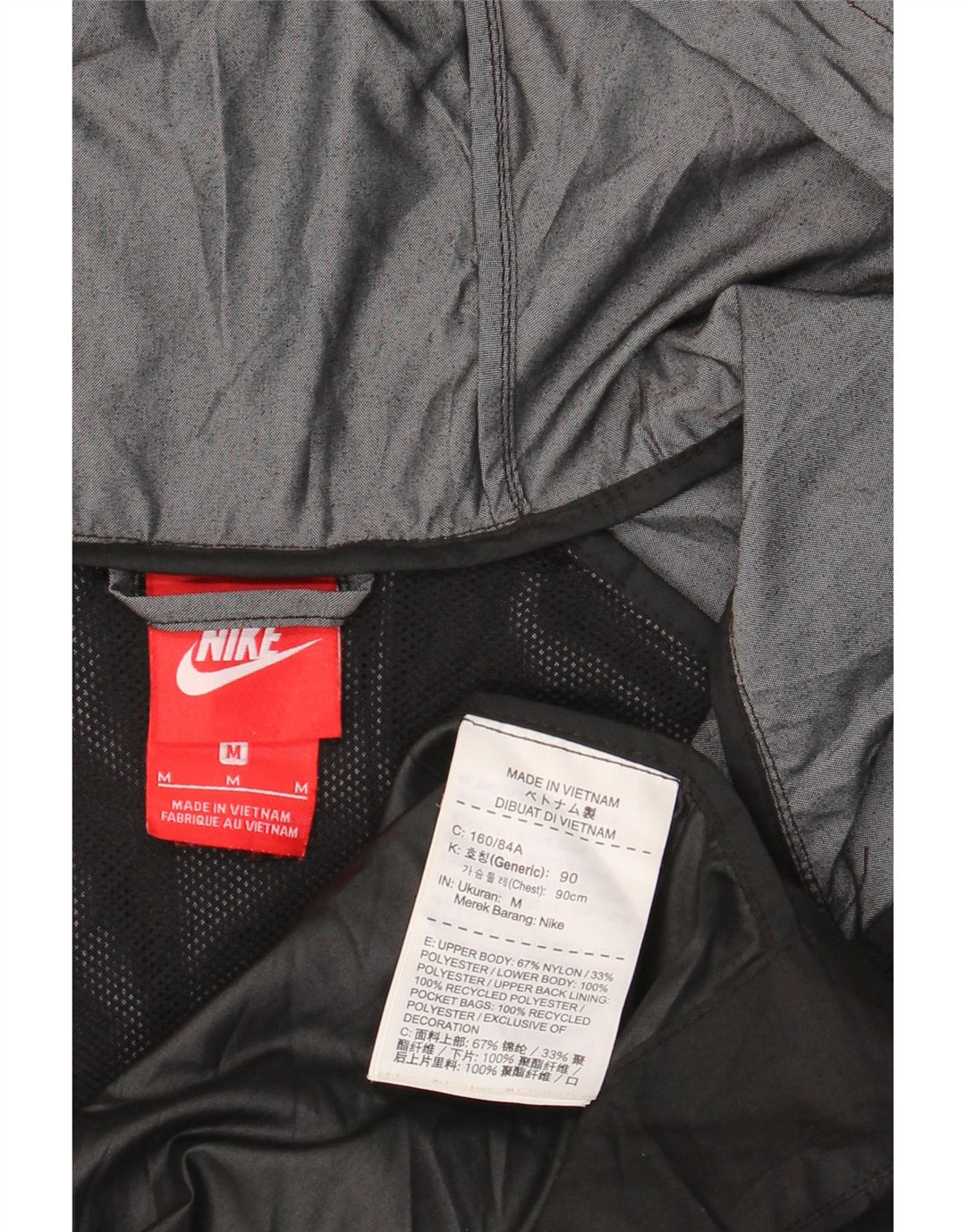 Nike Herren-Regenjacke mit Kapuze, UK 38, mittelgraues Colourblock-Nylon