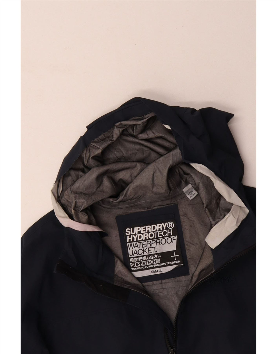 SUPERDRY Wasserdichte Herrenjacke mit Kapuze, UK 36, Größe S, Marineblau, Polyester