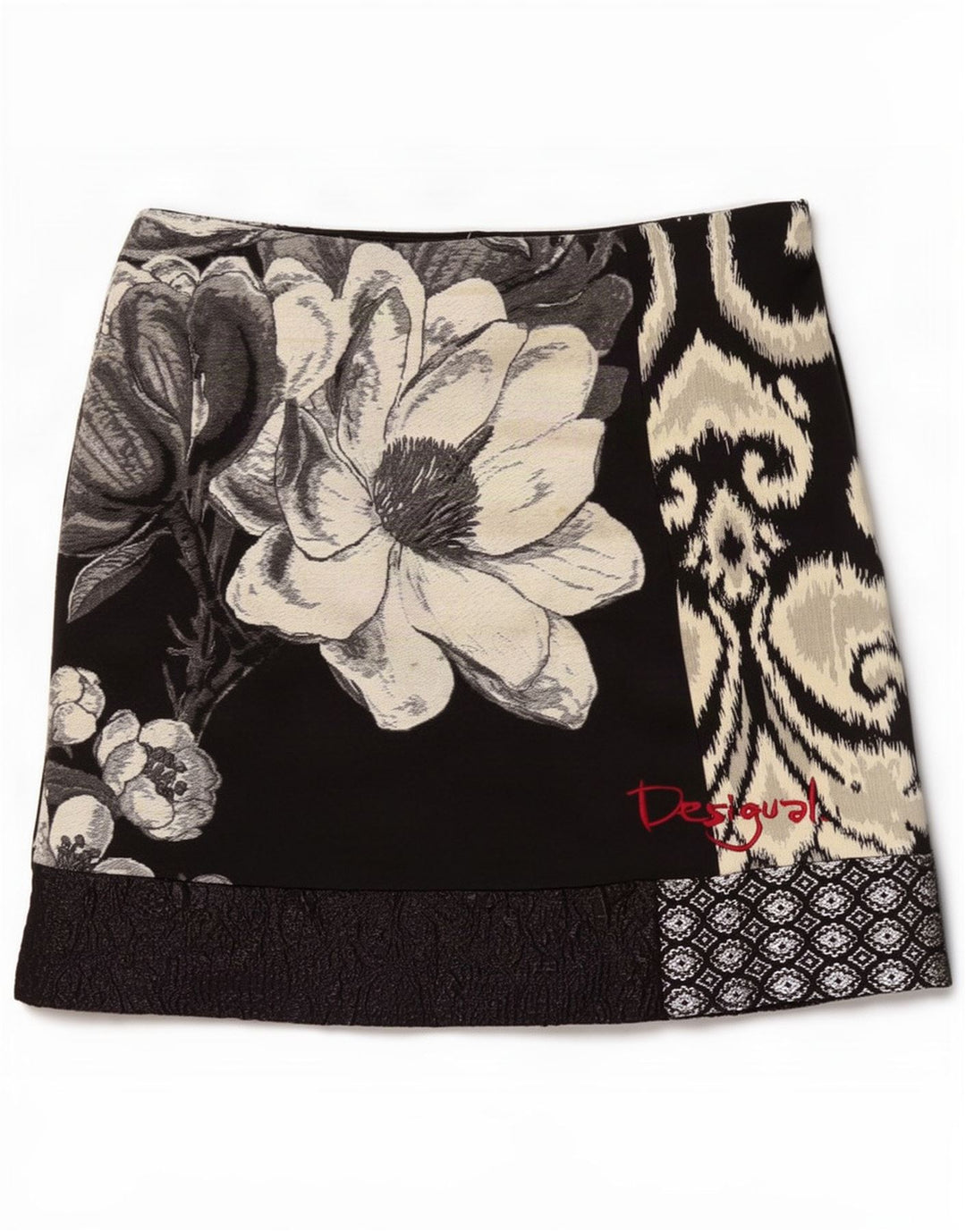 Desigual Damen Grafik-Minirock EU 40 Medium W32 Schwarz geblümtes Polyester