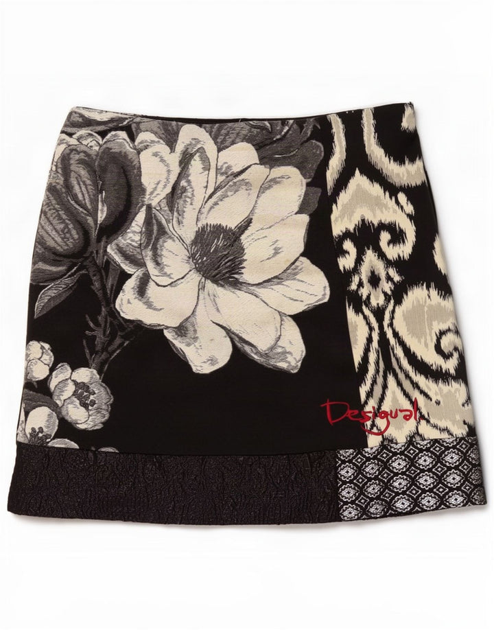 Desigual Damen Grafik-Minirock EU 40 Medium W32 Schwarz geblümtes Polyester