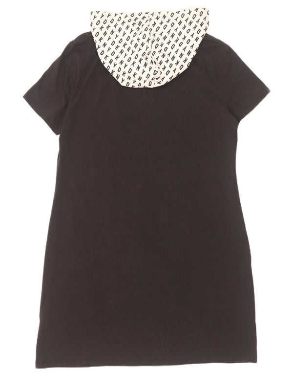 Dkny Womens Graphic Hooded T-Shirt Dress UK 18 XL Schwarze Colourblock-Baumwolle