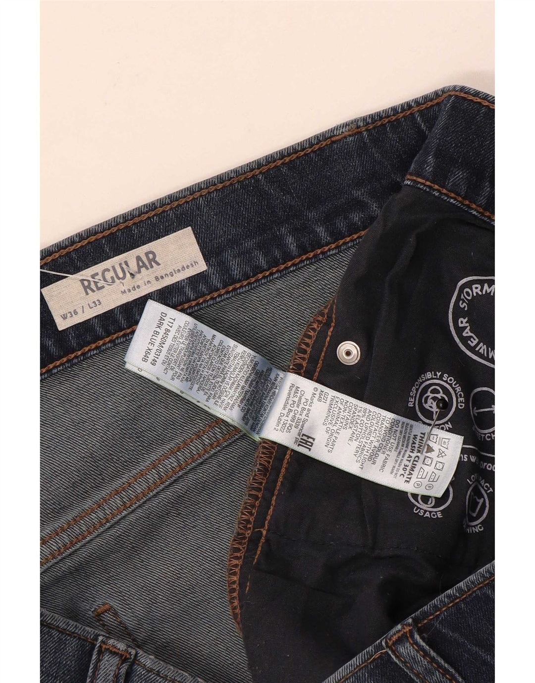 Marks & Spencer Herren Regular Straight Jeans W36 L32 Blaue Baumwolle
