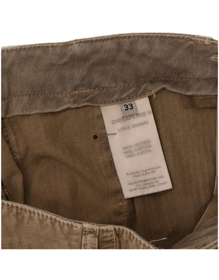 Vintage Herren Cargo Shorts W33 Medium Khaki Nadelstreifen Baumwolle