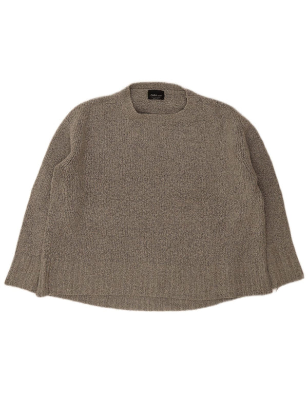 Zara Damen-Pullover, übergroß, Rundhalsausschnitt, Gr. 10, Small, Grau, Acryl