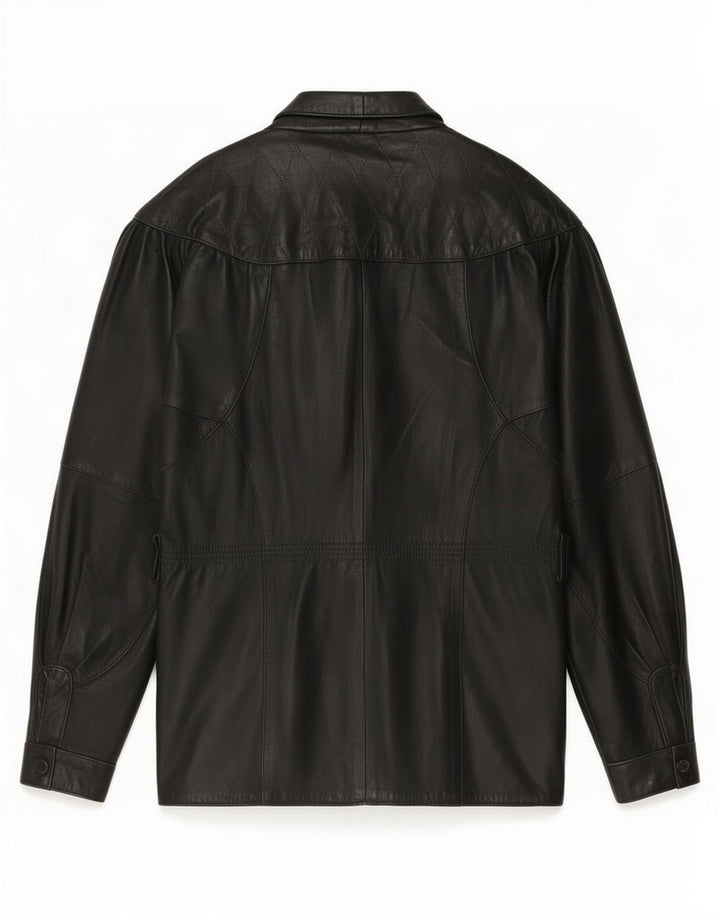 Vintage Damen Übergroße Lederjacke UK 10 Small Schwarz