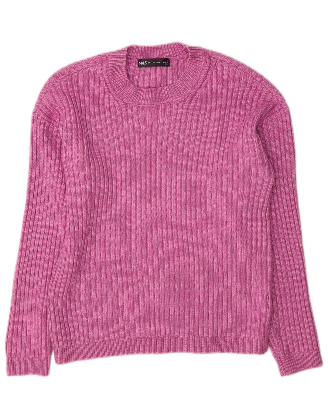 Marks & Spencer Damen-Pullover mit Rundhalsausschnitt, Gr. 10, Größe S, Rosa, Polyester