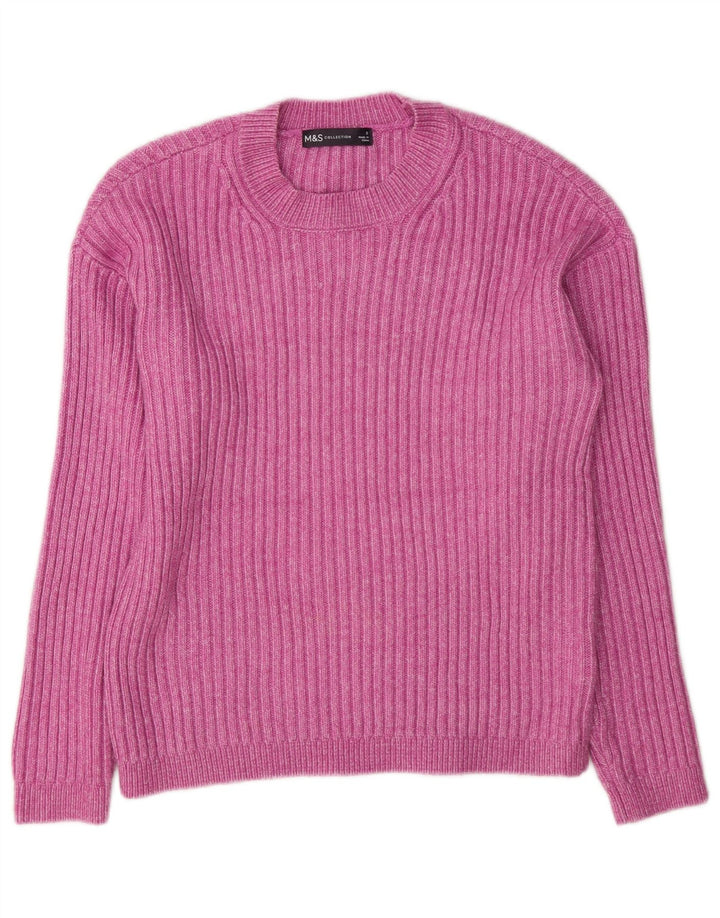 Marks & Spencer Damen-Pullover mit Rundhalsausschnitt, Gr. 10, Größe S, Rosa, Polyester