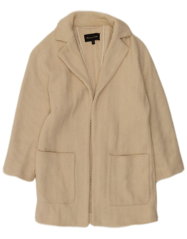 Massimo Dutti Damen 3/4-Ärmel offener Mantel UK 6 XS Off White Herringbone