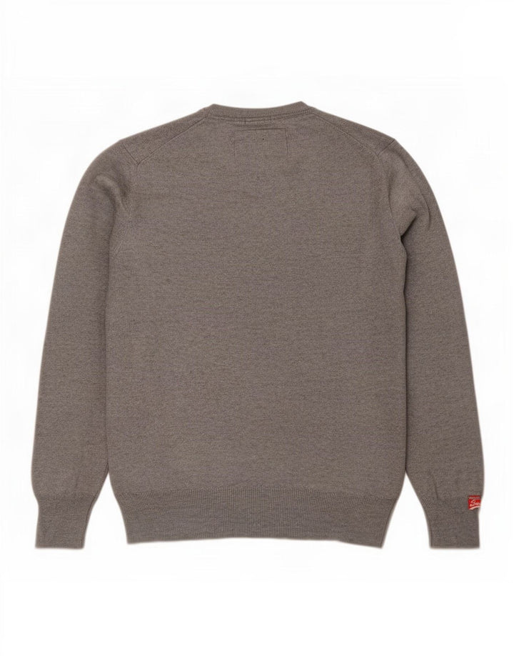 Superdry Herren-Pullover mit V-Ausschnitt, Größe L, aus grauer Baumwolle