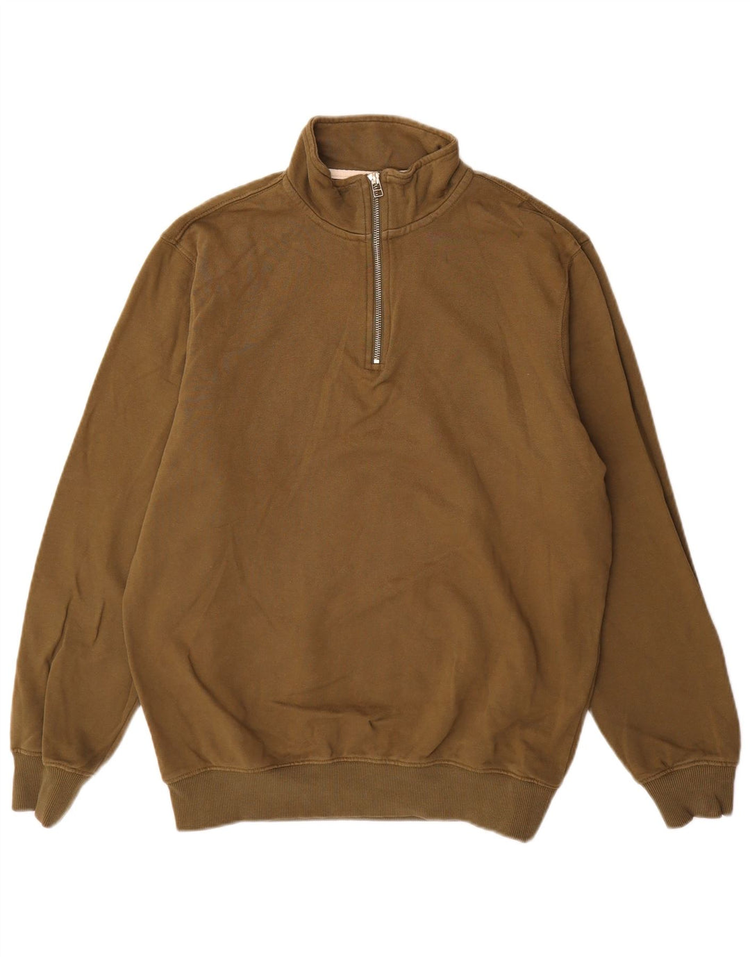 John Lewis Herren-Sweatshirt mit Reißverschluss am Hals, große Khaki-Baumwolle