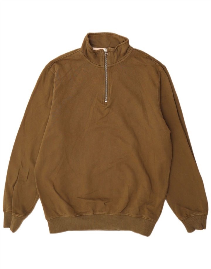 John Lewis Herren-Sweatshirt mit Reißverschluss am Hals, große Khaki-Baumwolle