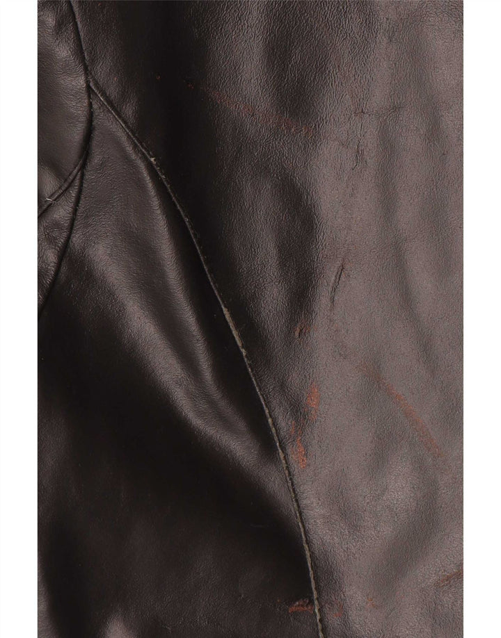 VINTAGE Damen Ledermantel UK 14 Mittelschwarzes Leder