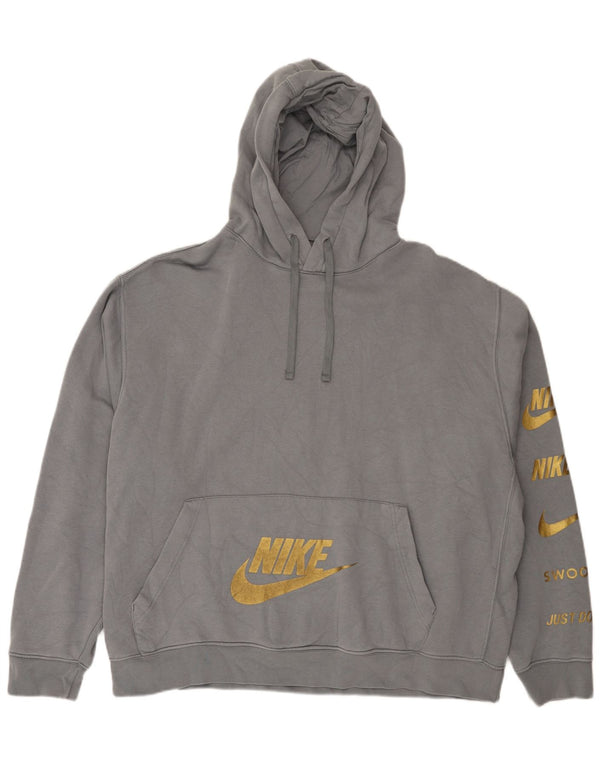 Nike Damen Swoosh Graphic Übergroßer Kapuzenpullover UK 20 2XL Grau Sport