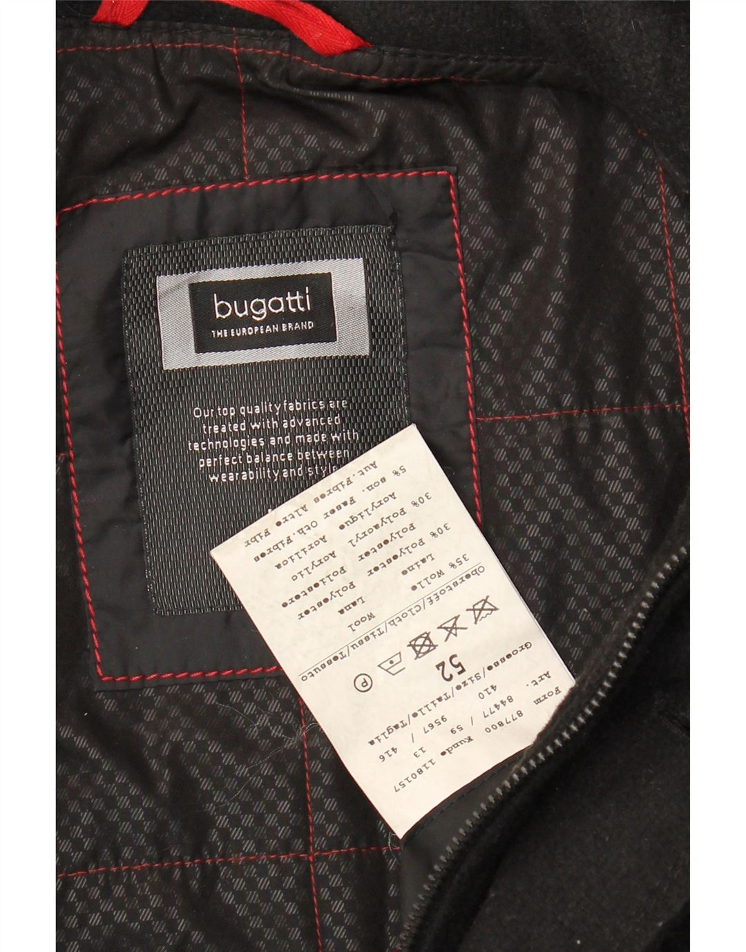 Bugatti Herren-Windbreaker-Mantel IT 52 XL, schwarze Wolle