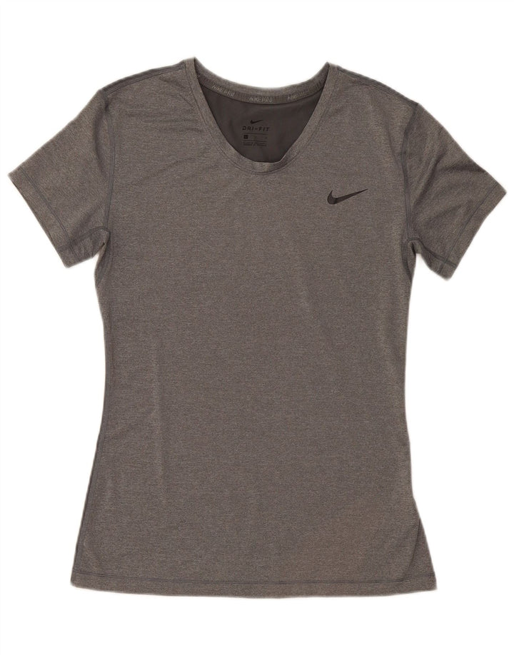 Nike Damen Dri Fit T-Shirt Top UK 14 Large Grau Polyester