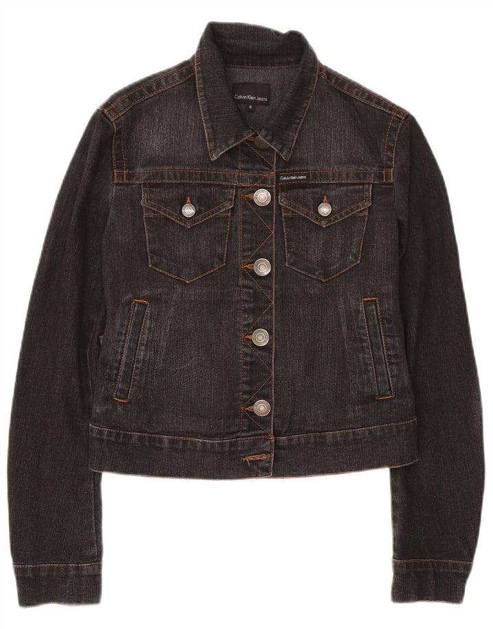Calvin Klein Damen Crop Denim Jacke UK 10 Small Graue Baumwolle