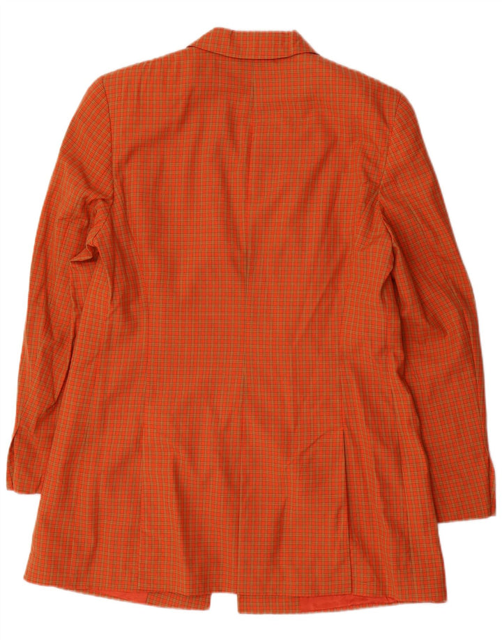 JOOP Damen Longline 4-Knopf-Blazerjacke EU 42 Große orange karierte Wolle