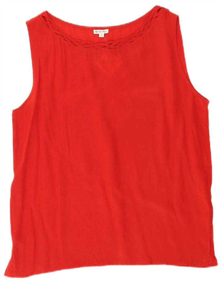 Vintage Damen Ärmelloses Blusentop UK 16 Große rote Seide