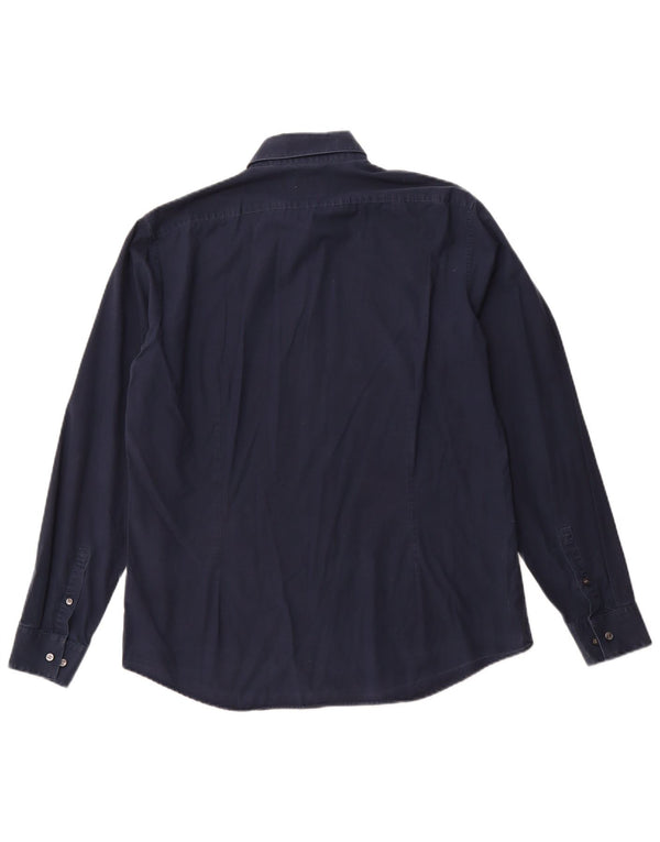 CALVIN KLEIN Herren Slim Fit Hemd Größe 16 1/2 Large Marineblaue Baumwolle