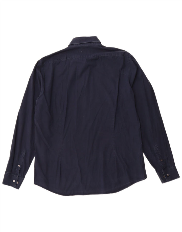 CALVIN KLEIN Herren Slim Fit Hemd Größe 16 1/2 Large Marineblaue Baumwolle