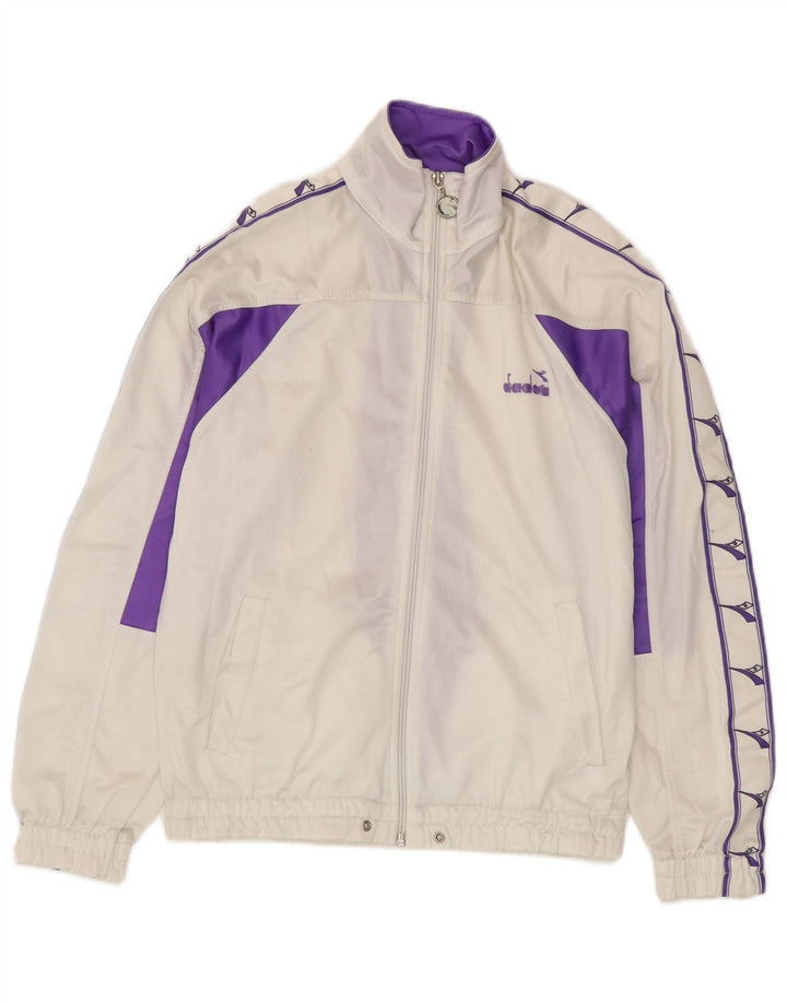 Diadora Damen-Trainingsanzugoberteil mit Grafik, Gr. 10, Größe S, Weiß, Farbblock