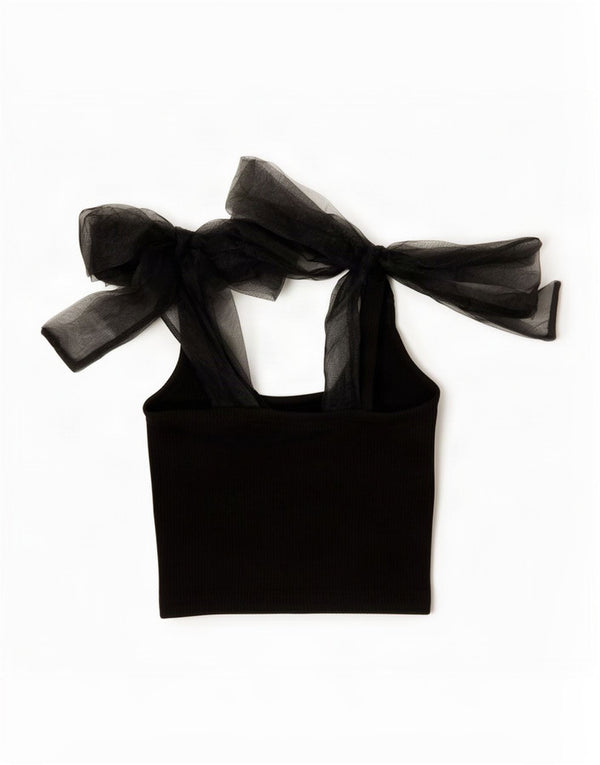 Zara Womens Crop Cami Top UK 12 Medium Black Cotton
