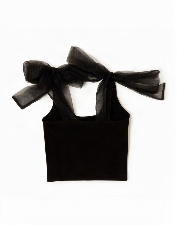 Zara Damen Crop Cami Top UK 12 Mittelschwarze Baumwolle