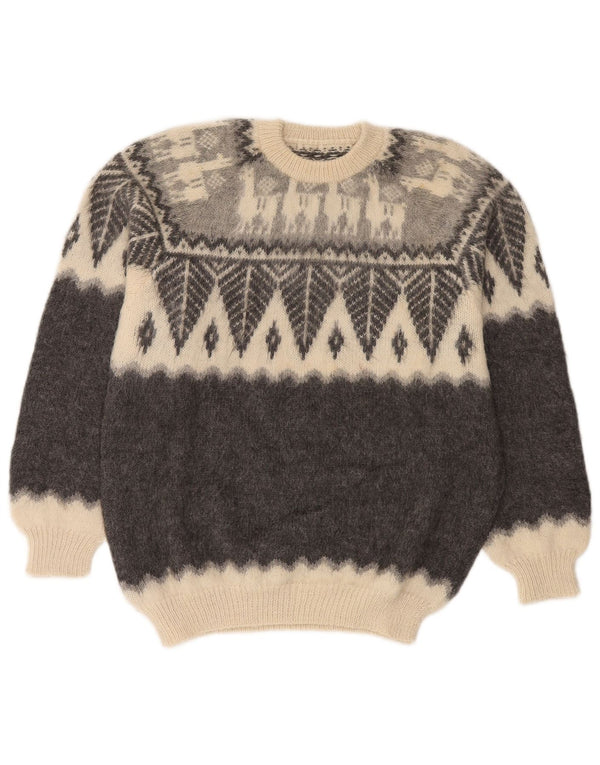 Vintage Herren Rundhalspullover Pullover Small Grey Fair Isle
