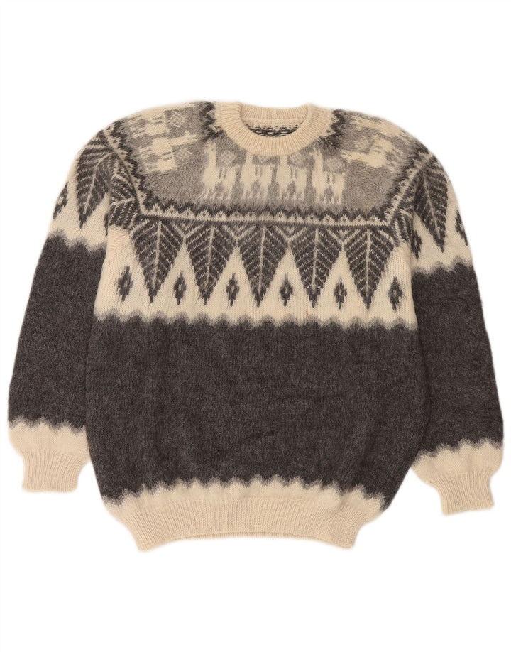 Vintage Herren Rundhalspullover Pullover Small Grey Fair Isle