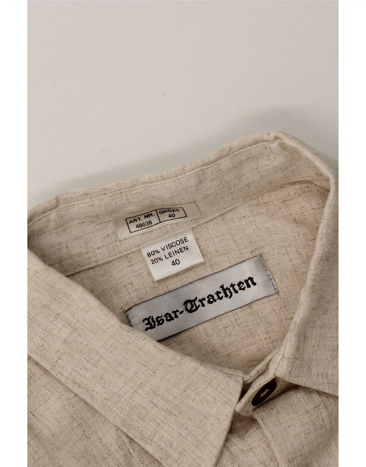 Isar Trachten Herren Grafikhemd Größe 40 Mittelbeige gefleckte Viskose